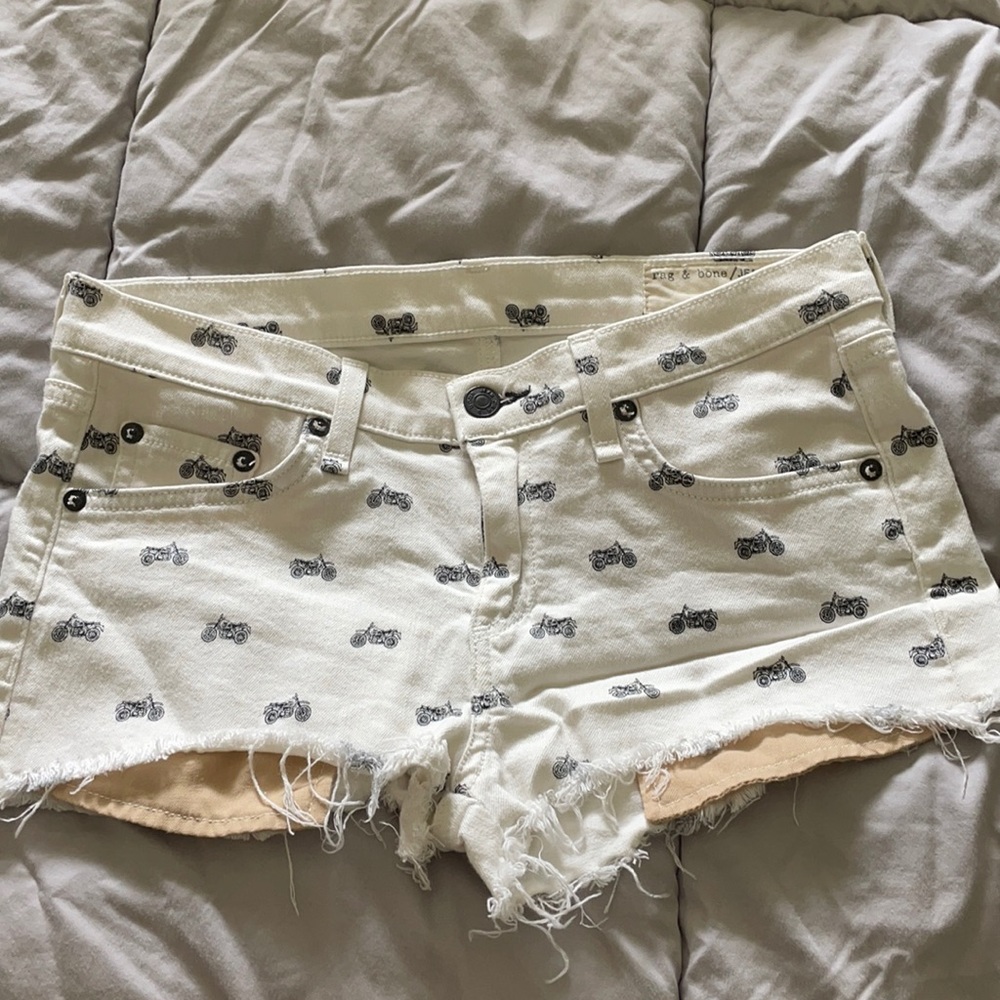 rag & bone White Mini Motorcycle Denim Shorts